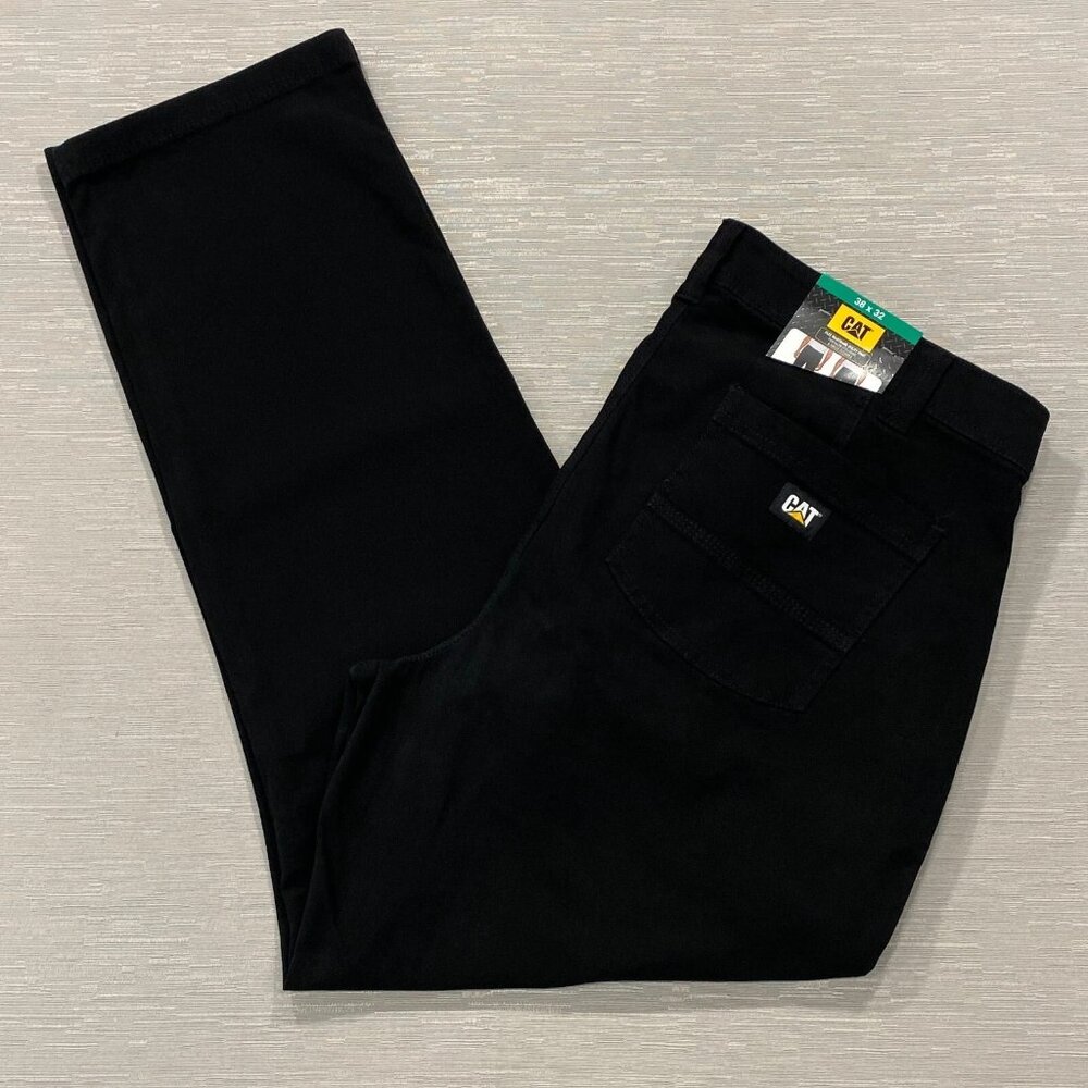 CAT Caterpillar Utility Work Pants Mens 38 x 32 Black Flex Waistband Cell Pocket